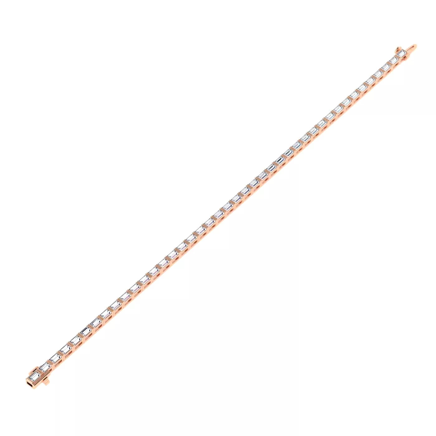 14K & 18K Gold horizontal Baguette Cut DiamondTennis Bracelet 7 ct, 4-prong setting, Lab Grown