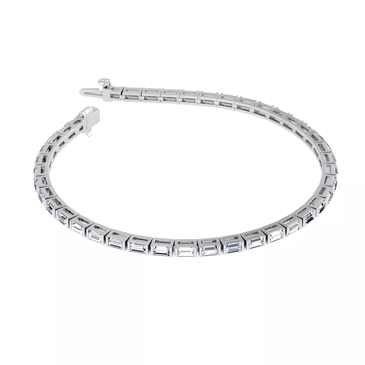 14K & 18K Gold horizontal Baguette Cut DiamondTennis Bracelet 7 ct, 4-prong setting, Lab Grown