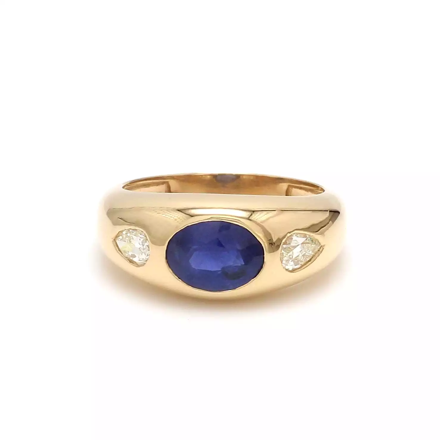 14K & 18K Gold Oval Blue Sapphire & Diamond Dome Ring