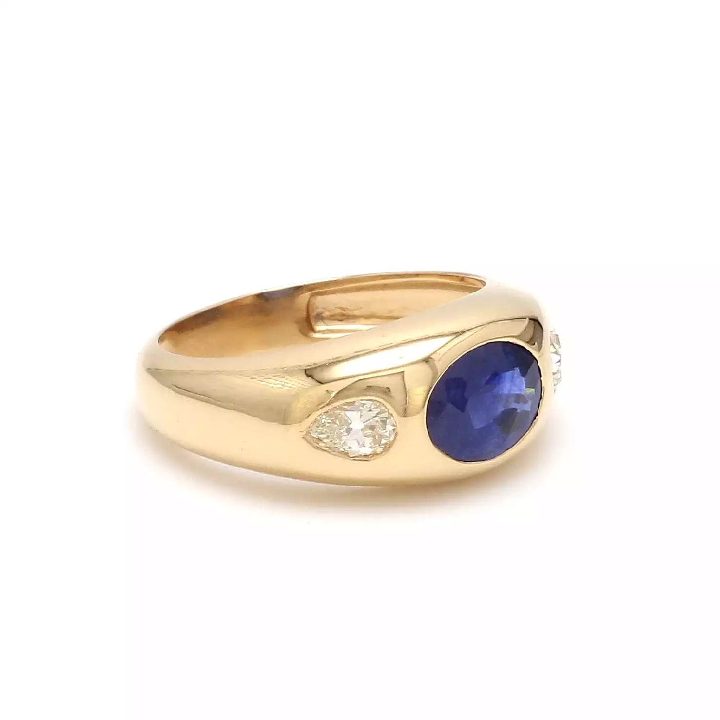 14K & 18K Gold Oval Blue Sapphire & Diamond Dome Ring