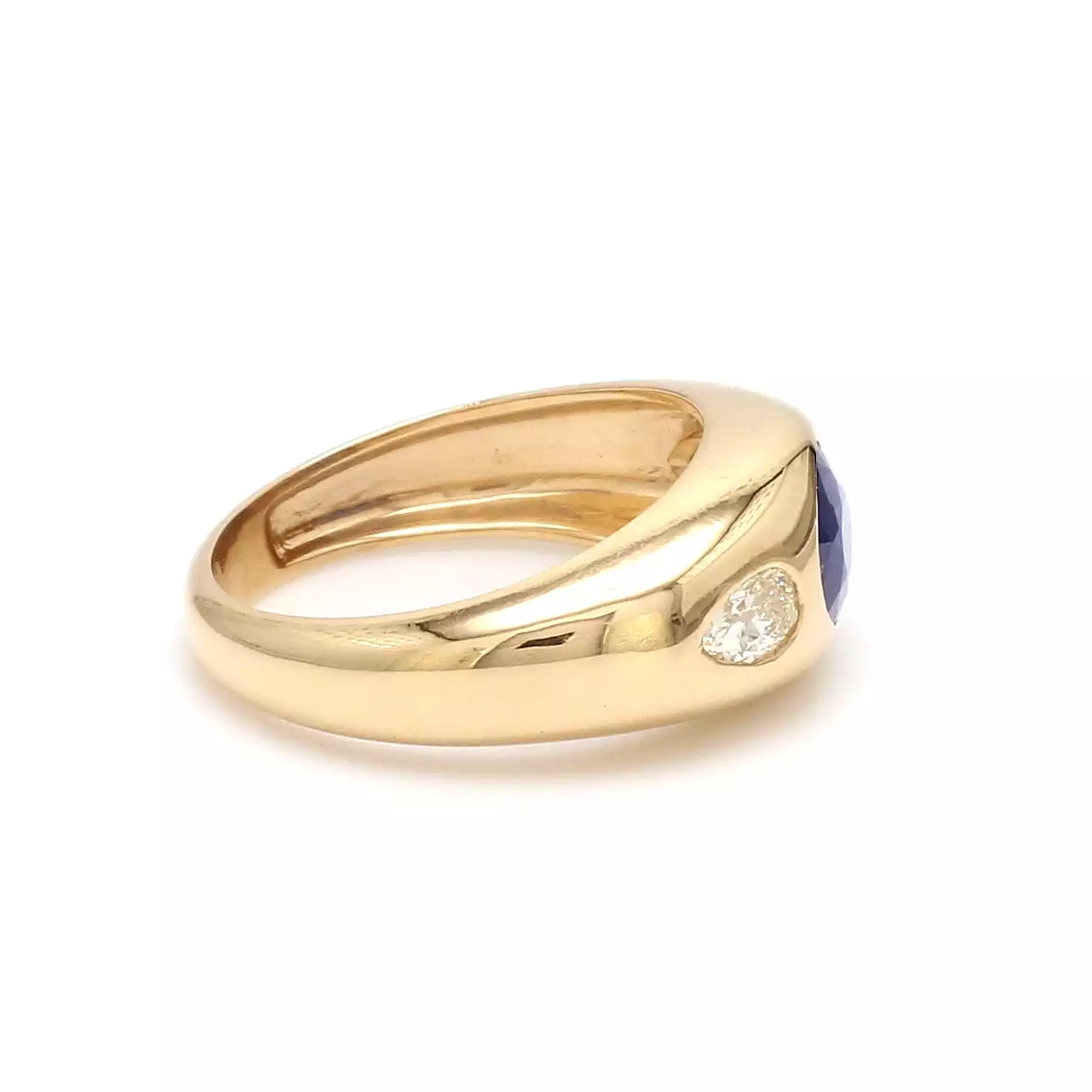 14K & 18K Gold Oval Blue Sapphire & Diamond Dome Ring