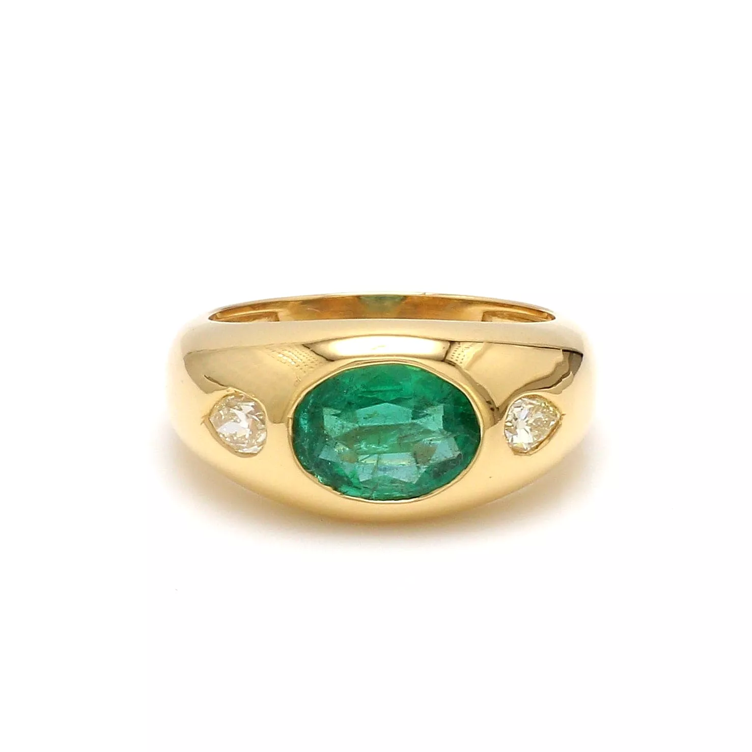 14K & 18K Gold Oval Emerald & Diamond Dome Ring