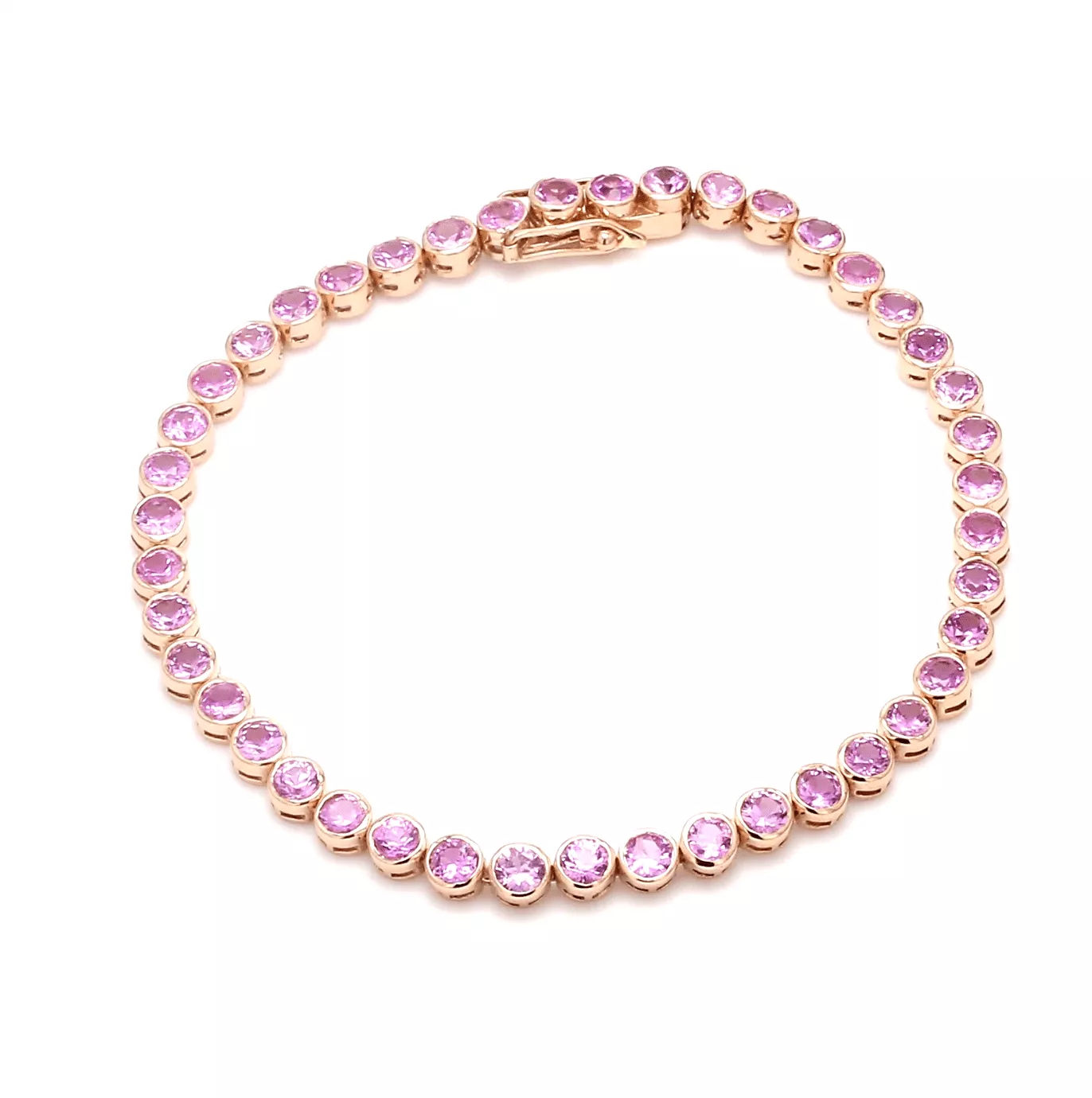 14K & 18K Gold Pink Sapphire Bezel Tennis Bracelet, Large