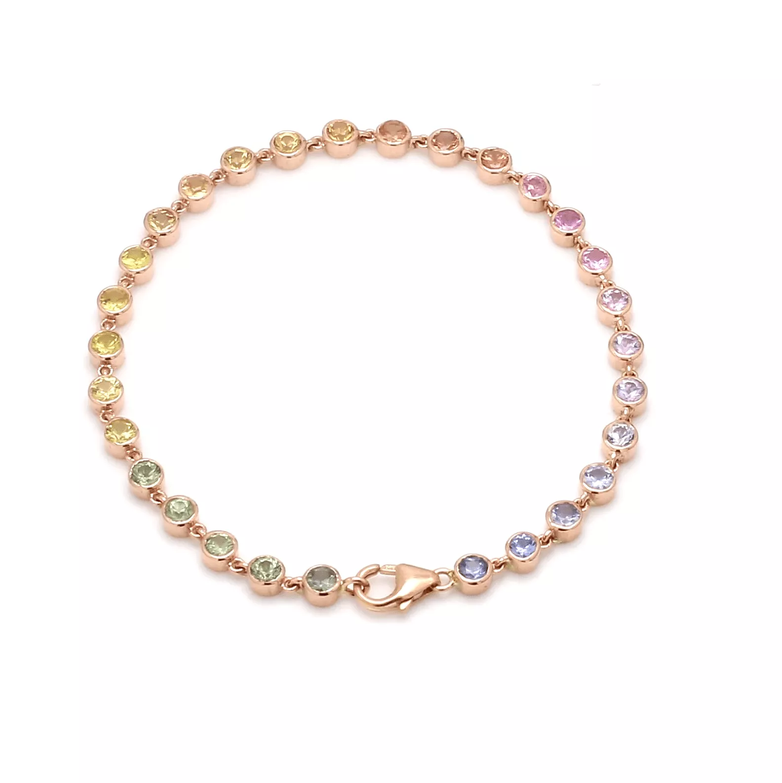 14K & 18K Gold Rainbow Sapphire Bezel Link Bracelet