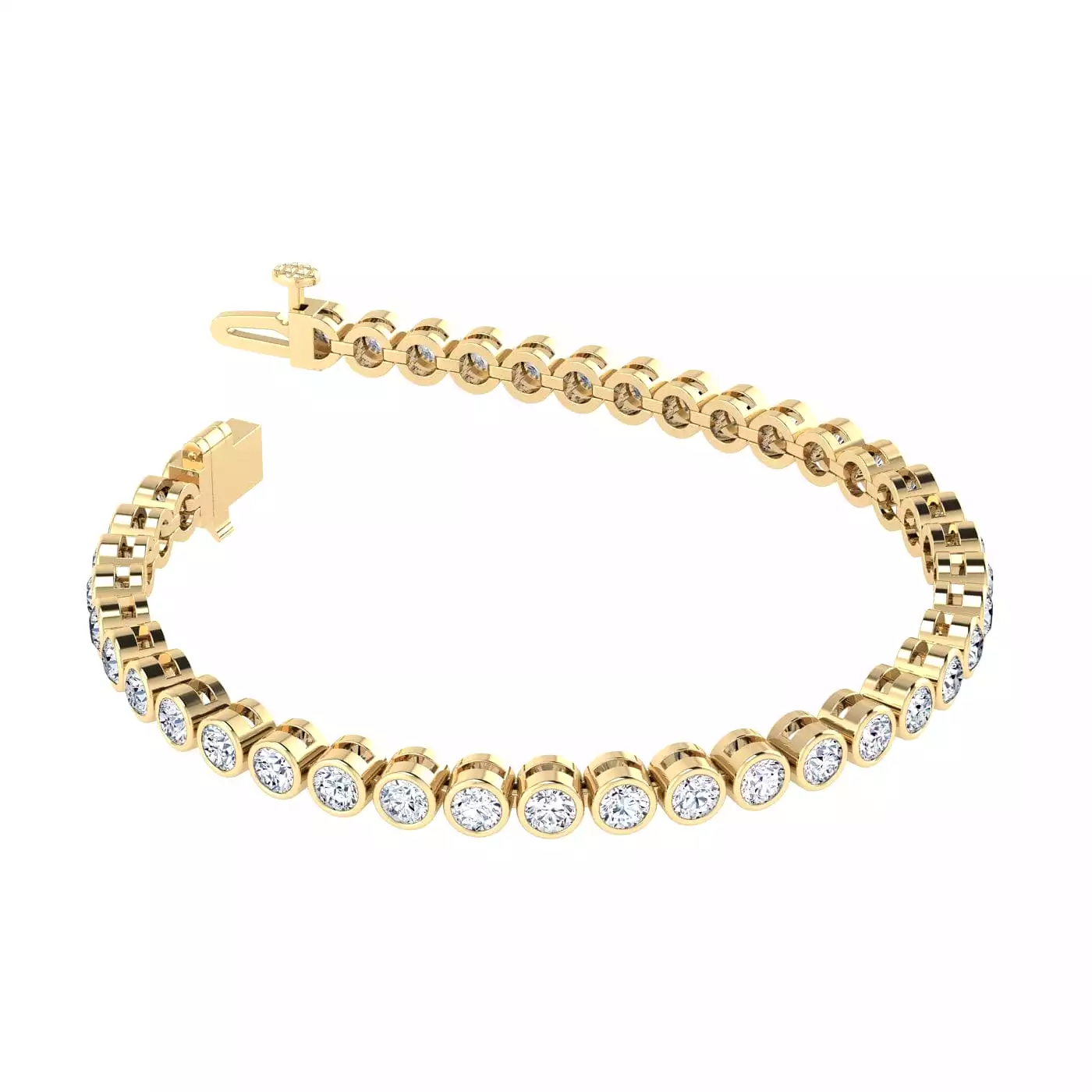 14K Gold and Diamond 6 ct Tennis Bracelet Bezel Set, Lab Grown