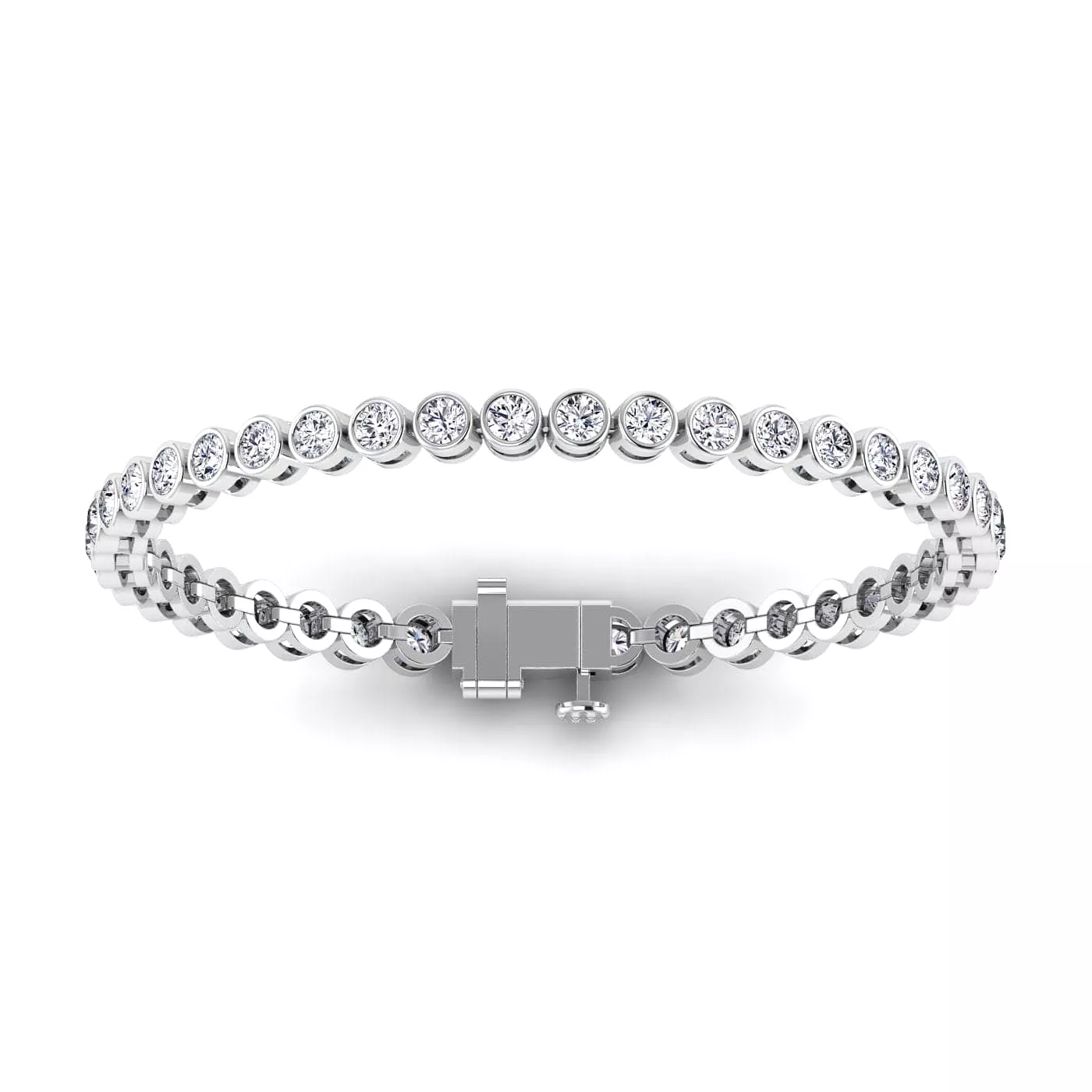 14K Gold and Diamond 6 ct Tennis Bracelet Bezel Set, Lab Grown