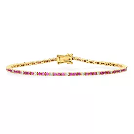 14K Gold Pink Sapphire and Diamond Tennis Bracelet 4-Prong Setting