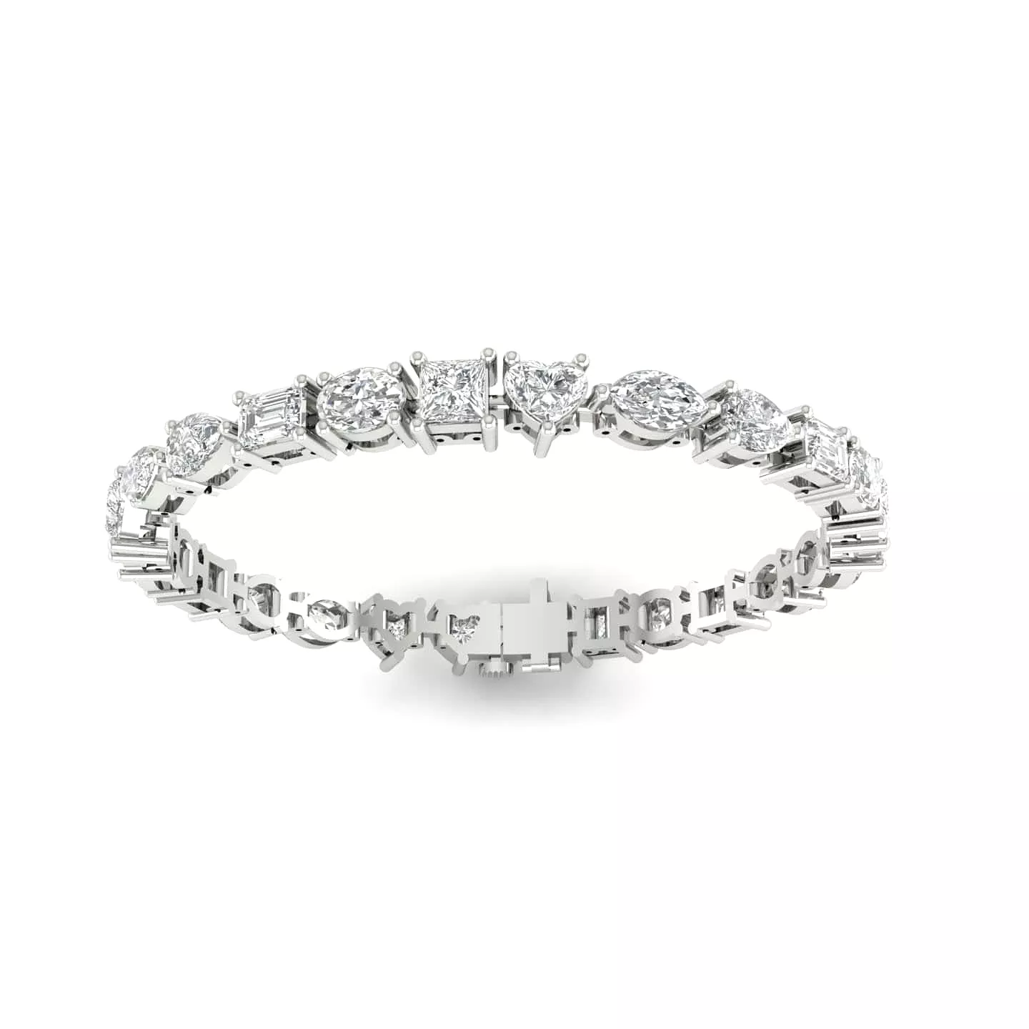 14K or 18K Gold and multi-shape Diamond 12.5 ct Tennis Bracelet, Lab Grown