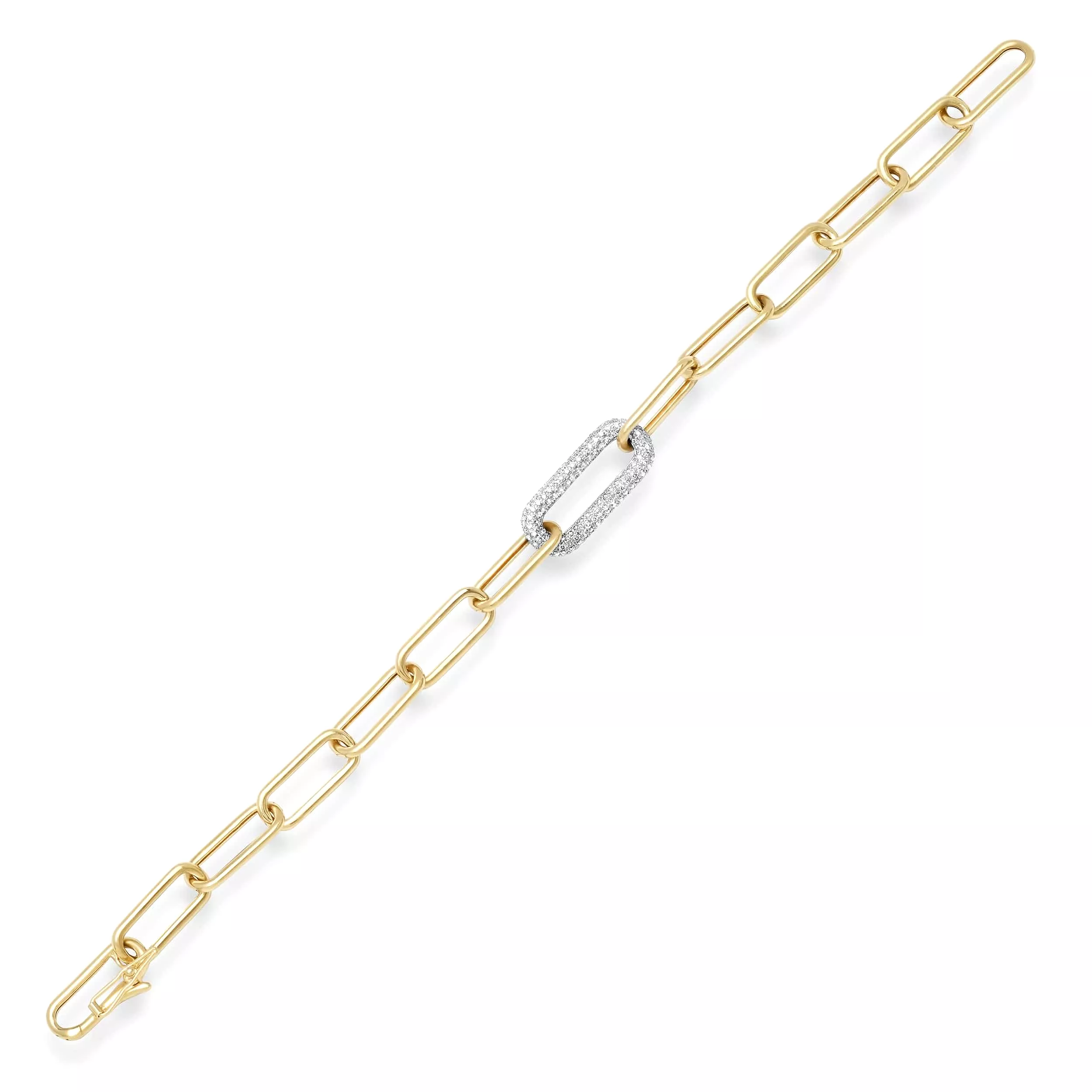 14K Paper Clip Bracelet with One Large Micro-Pave Diamond Link