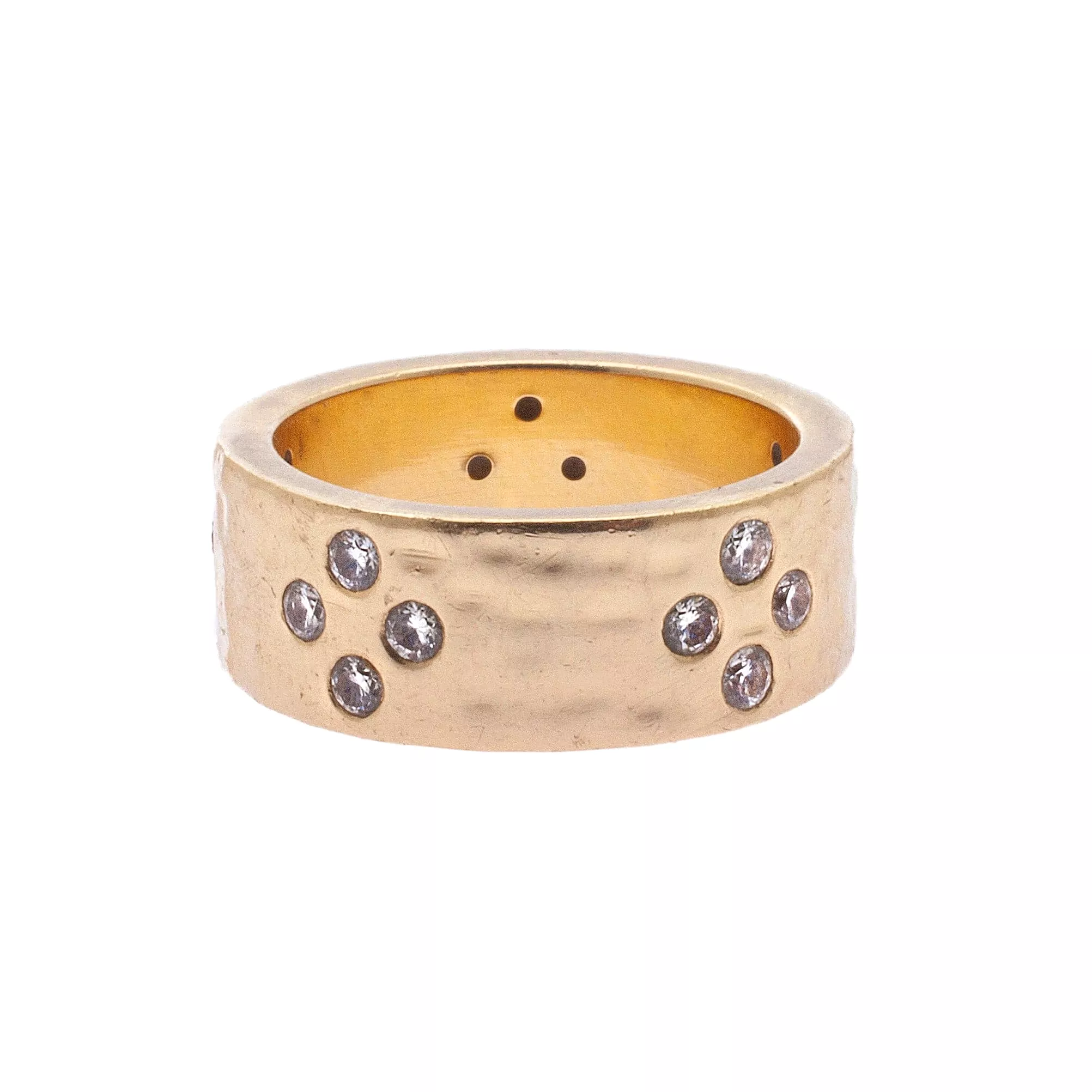 14K Solid Gold Thick Band with Diamonds Signature Ring