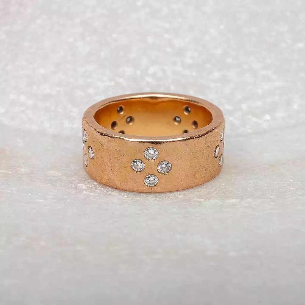 14K Solid Gold Thick Band with Diamonds Signature Ring