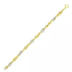 14k Two-Tone Gold Interlaced Smooth and Textured Link Bracelet