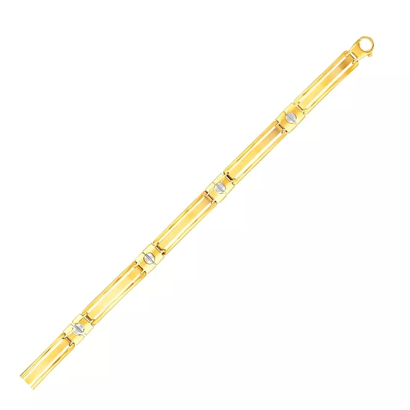 14k Two-Tone Gold Men's Bracelet with Screw Head Motif Accents