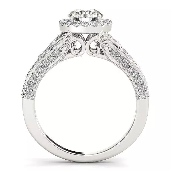 14k White Gold Diamond Engagement Ring with Baroque Shank Design (1 1/8 cttw)