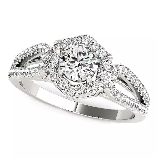 14k White Gold Diamond Engagement Ring with Hexagon Halo Border (7/8 cttw)