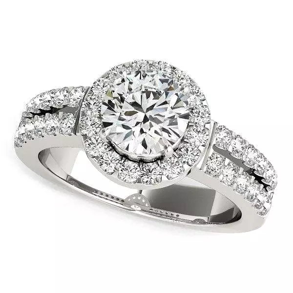 14k White Gold Halo Diamond Engagement Ring With Double Row Band (1 3/8 cttw)