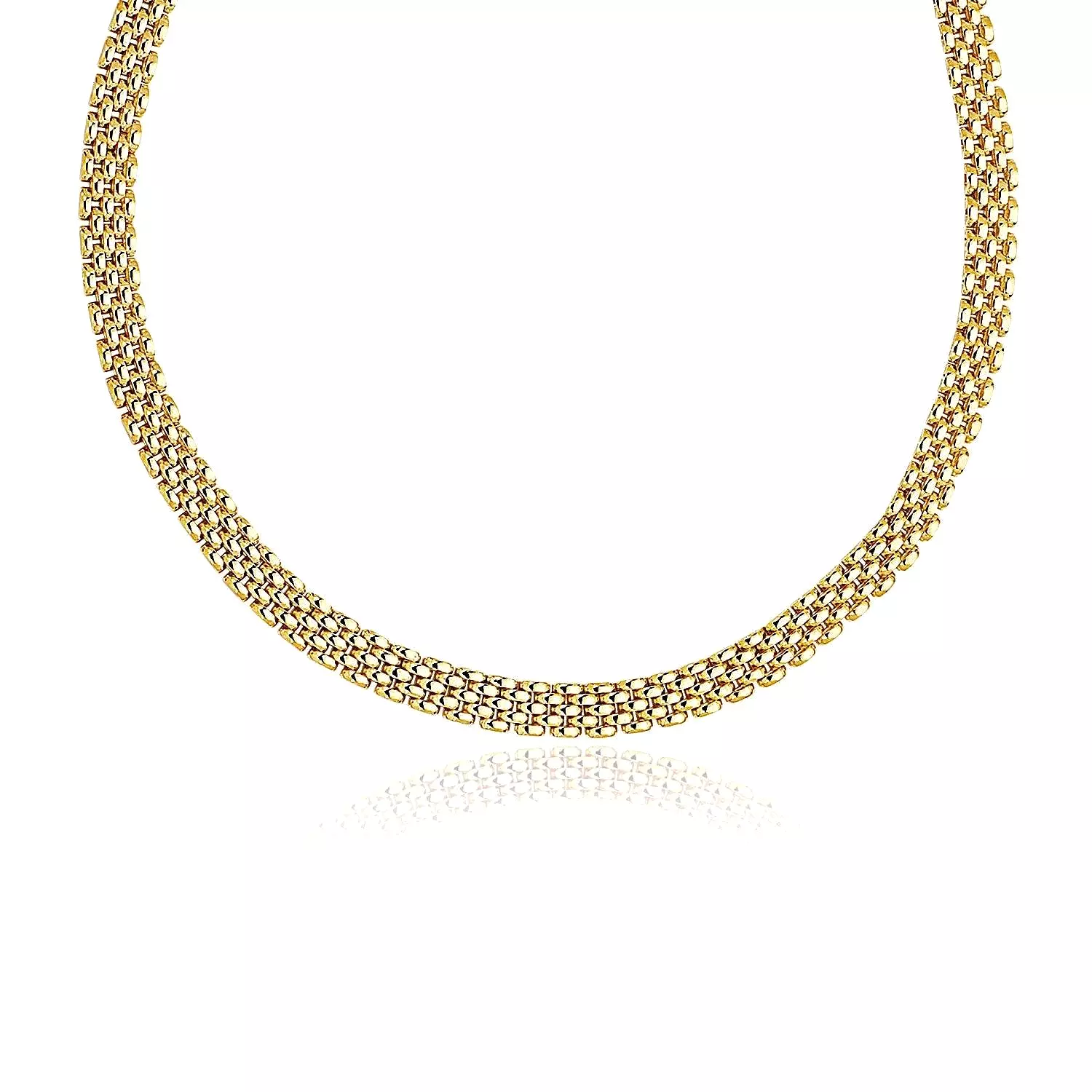 14k Yellow Gold Fancy Polished Multi-Row Panther Link Necklace