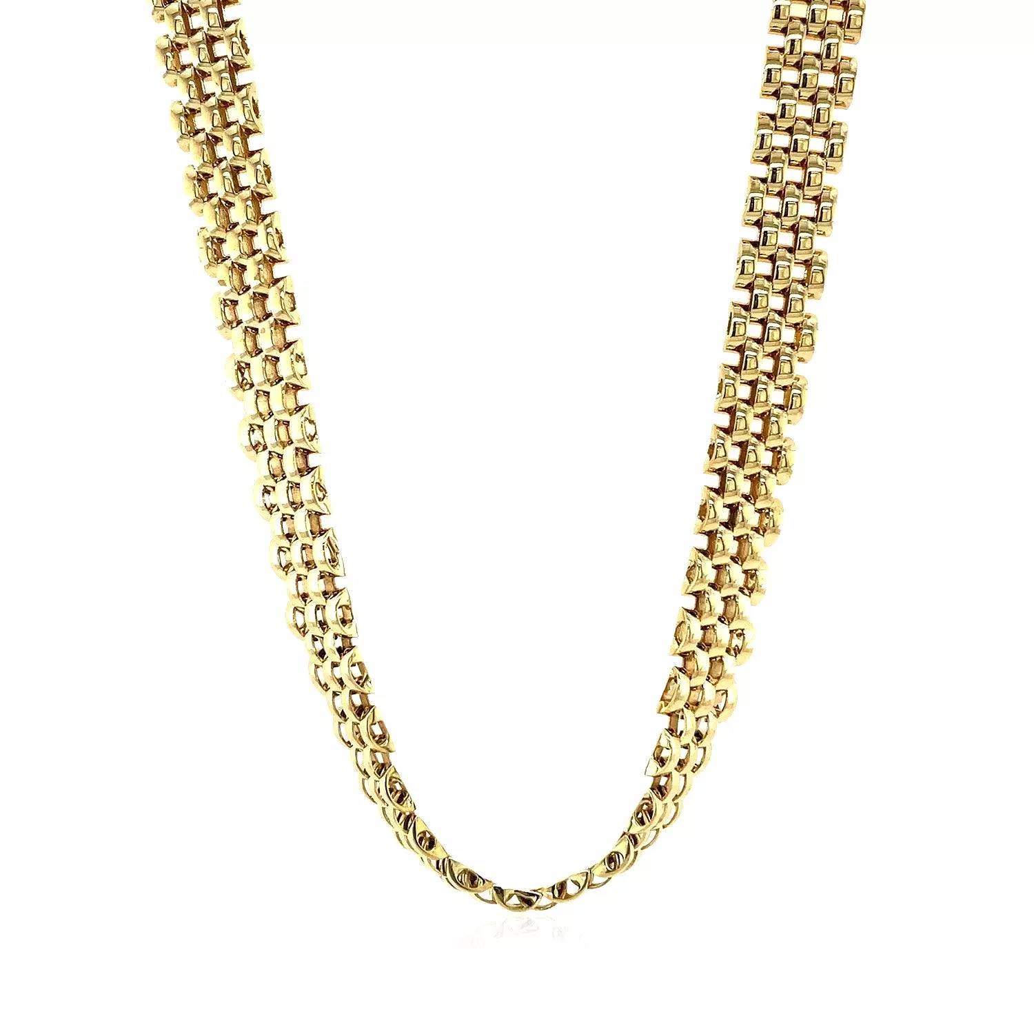 14k Yellow Gold Fancy Polished Multi-Row Panther Link Necklace