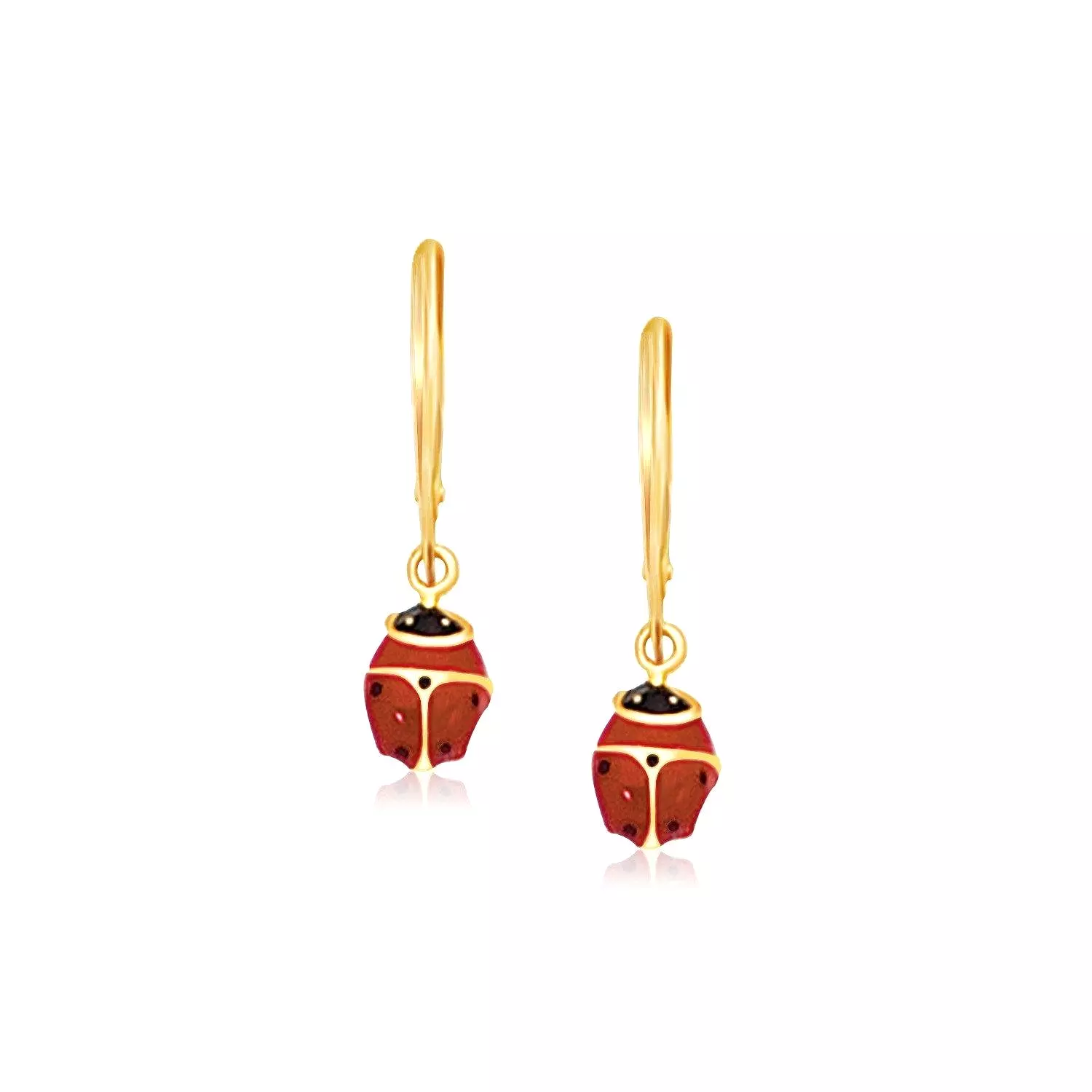 14k Yellow Gold Petite Enamel Lady Bug Drop Earrings