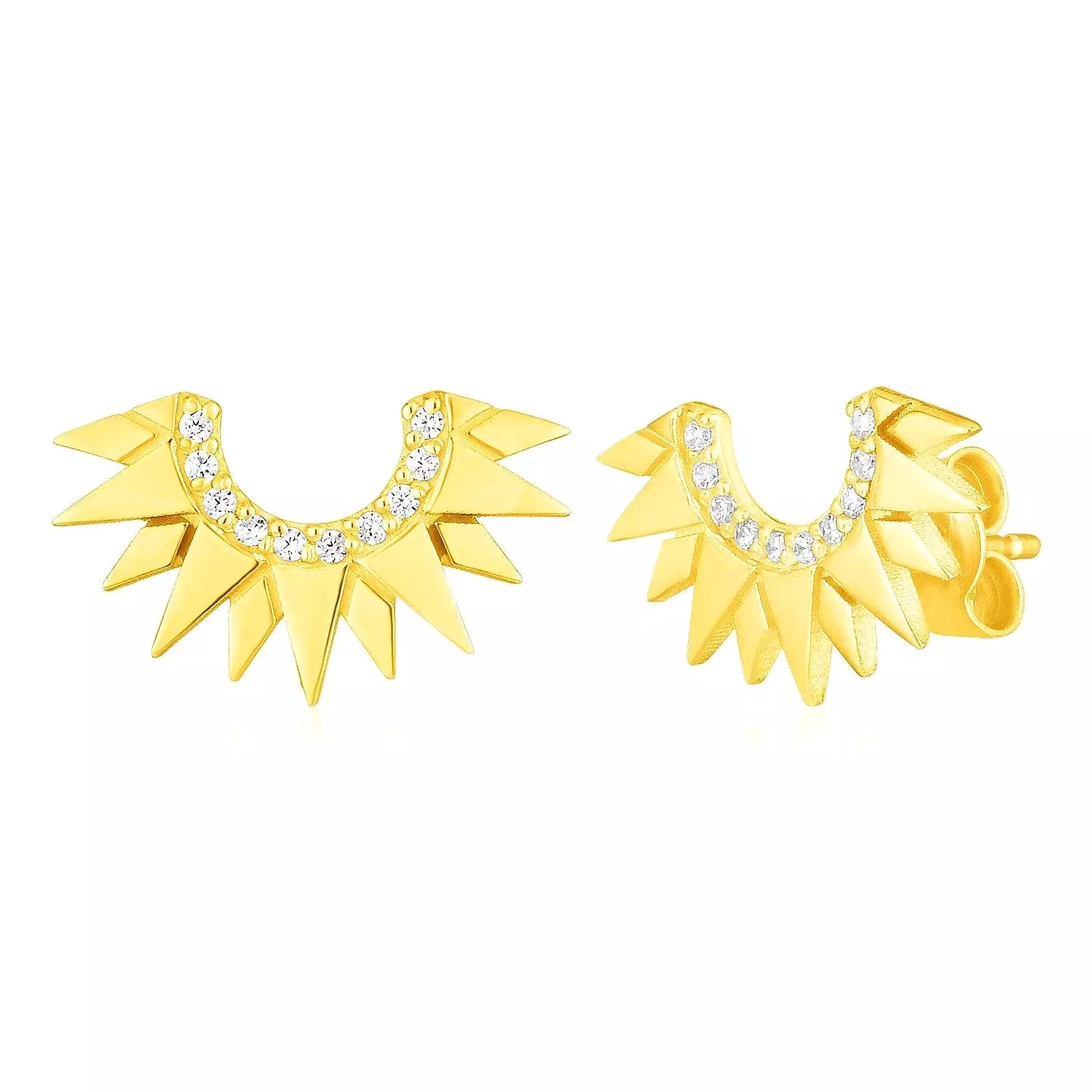 14k Yellow Gold Sunburst Earrings with Diamonds