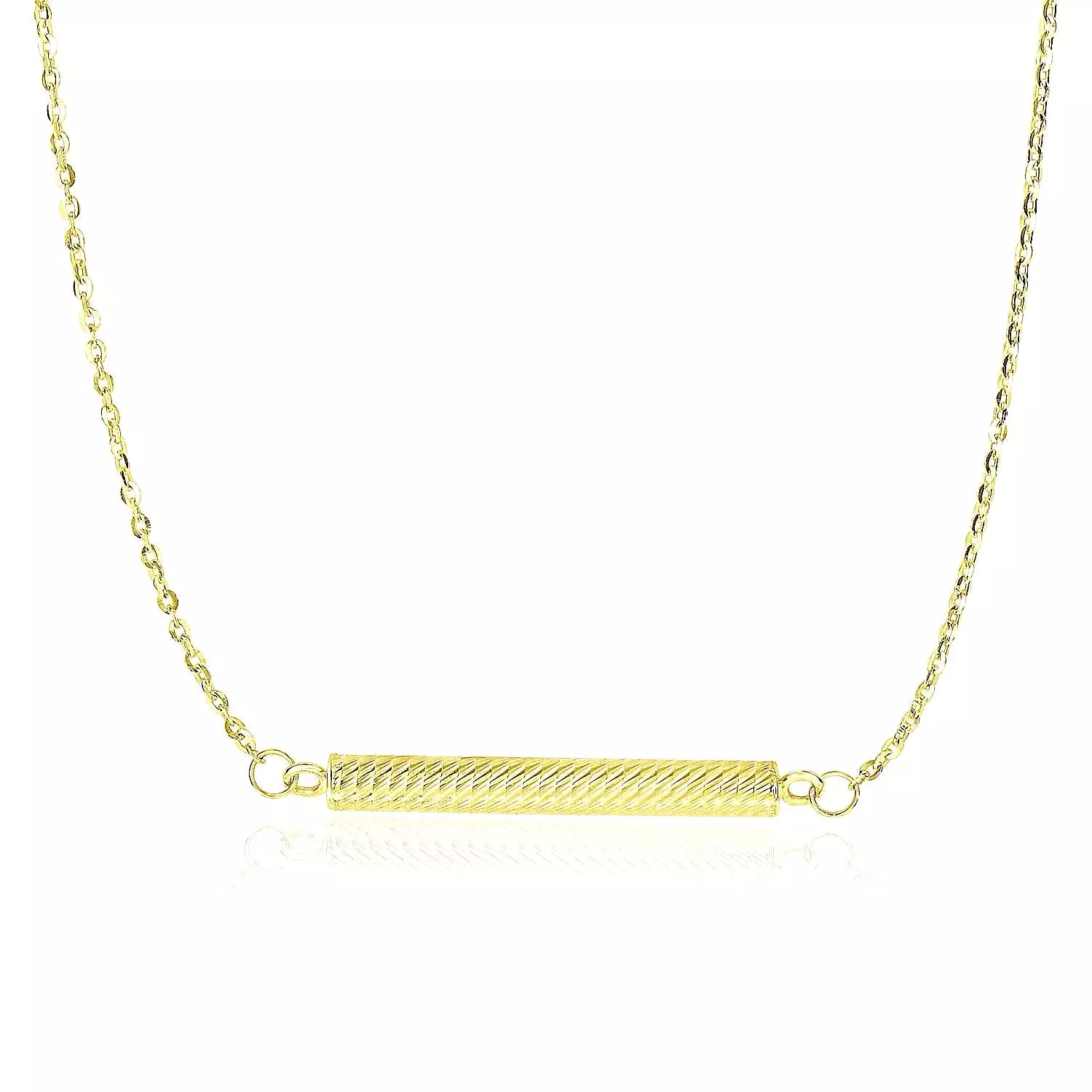 14k Yellow Gold Textured Bar Style Chain Necklace