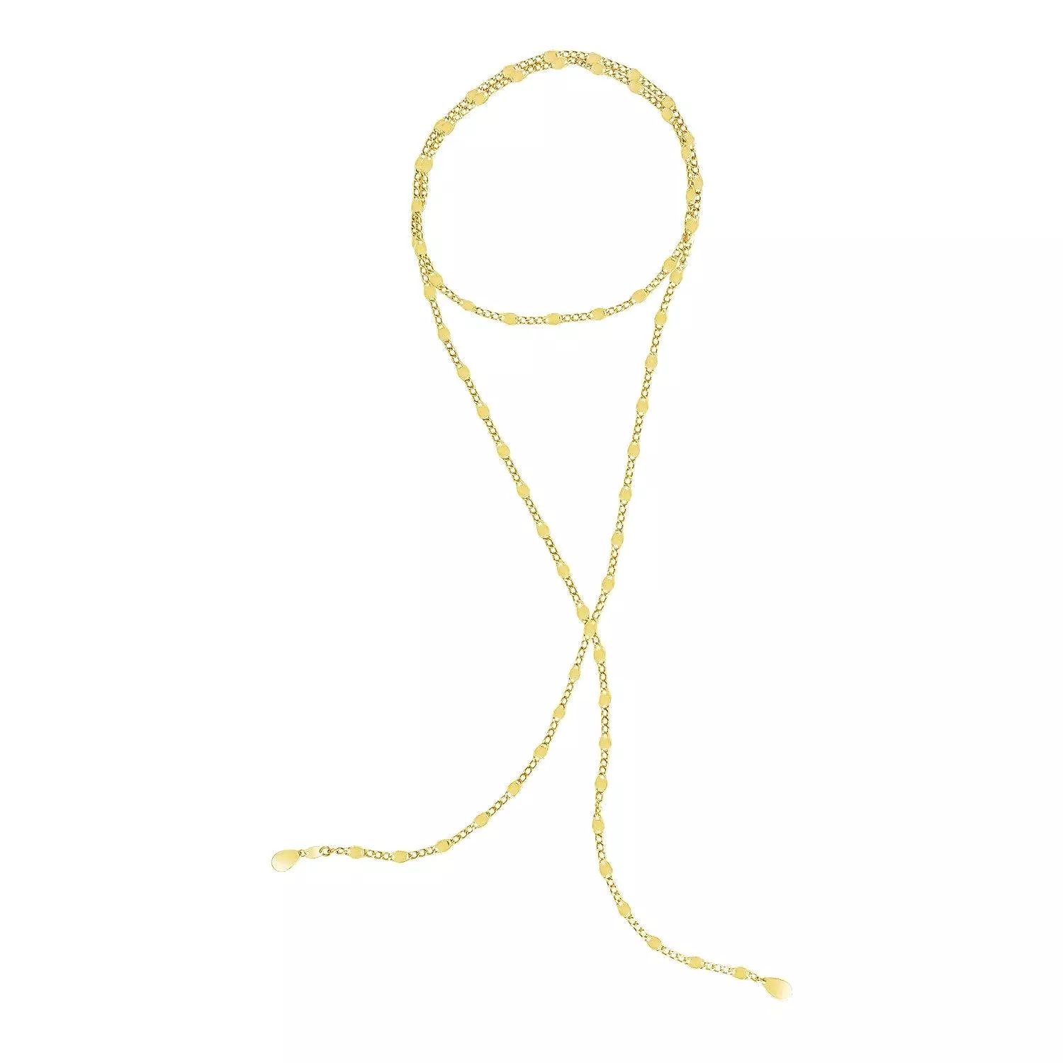 14K Yellow Gold Tie Necklace with Polished Oval Links