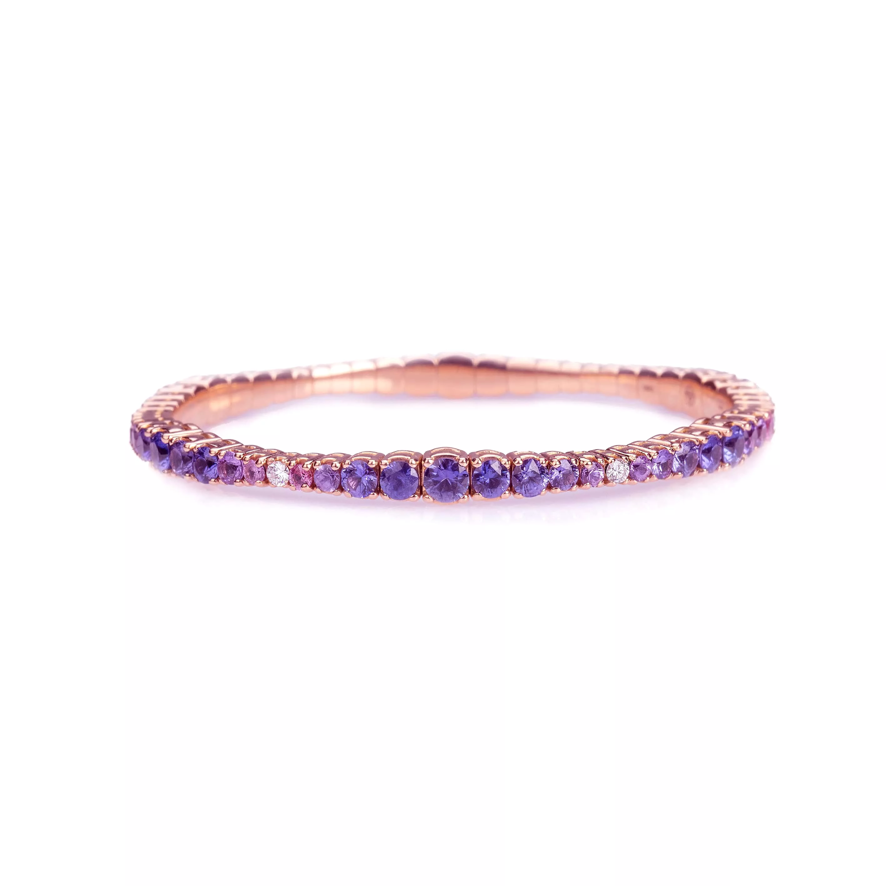 18K Gold Stretch & Stack Diamond, Purple and Lavender Sapphire Ombre Tennis Bracelet