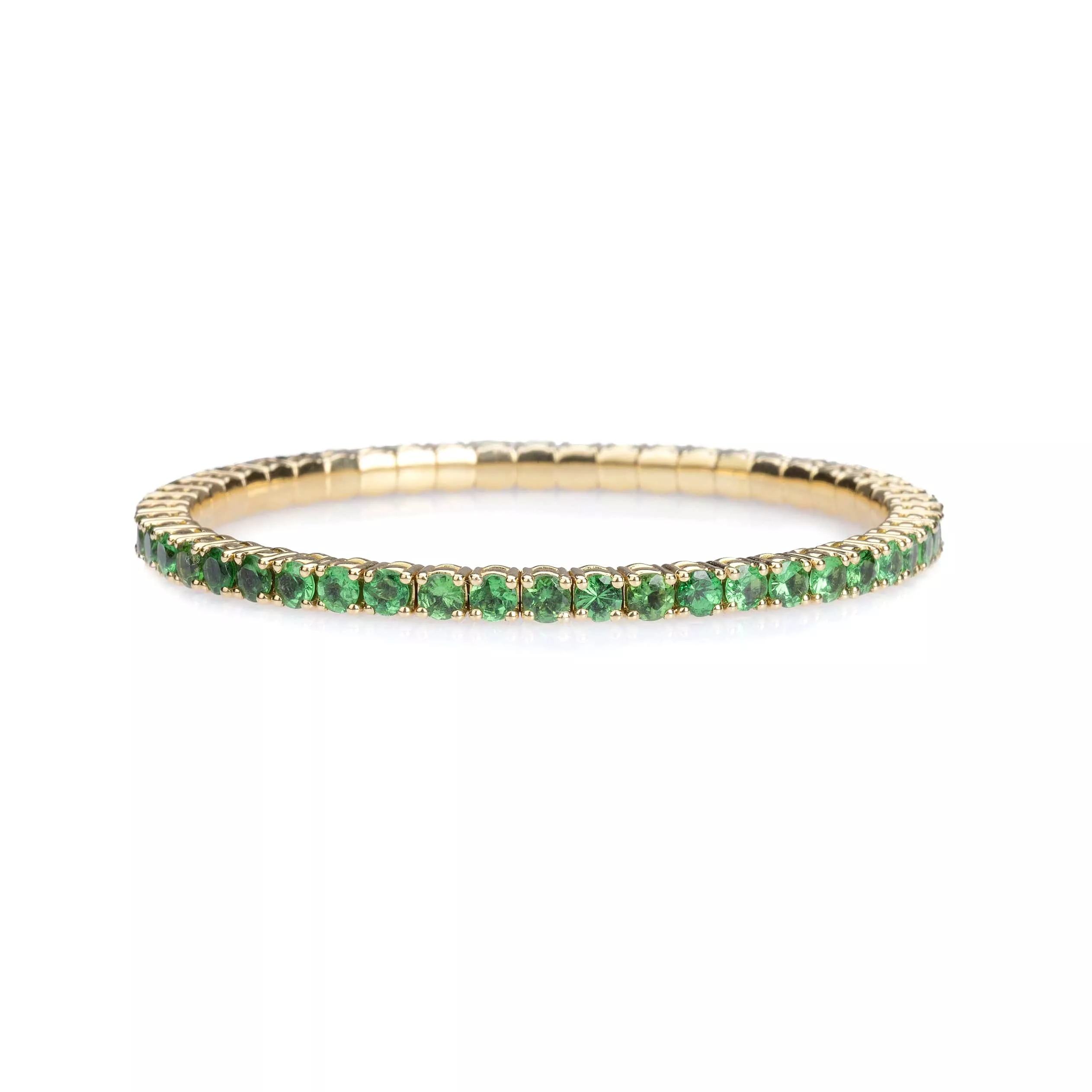 18K Gold Stretch & Stack Green Tsavorite Tennis Bracelet, 8.55-18 Carats