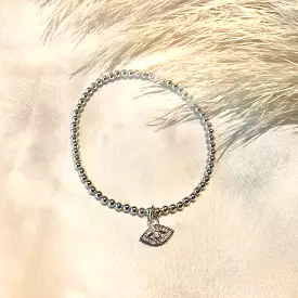 925 Sterling Silver Stretch Adult Bracelet with CZ Evil Eye