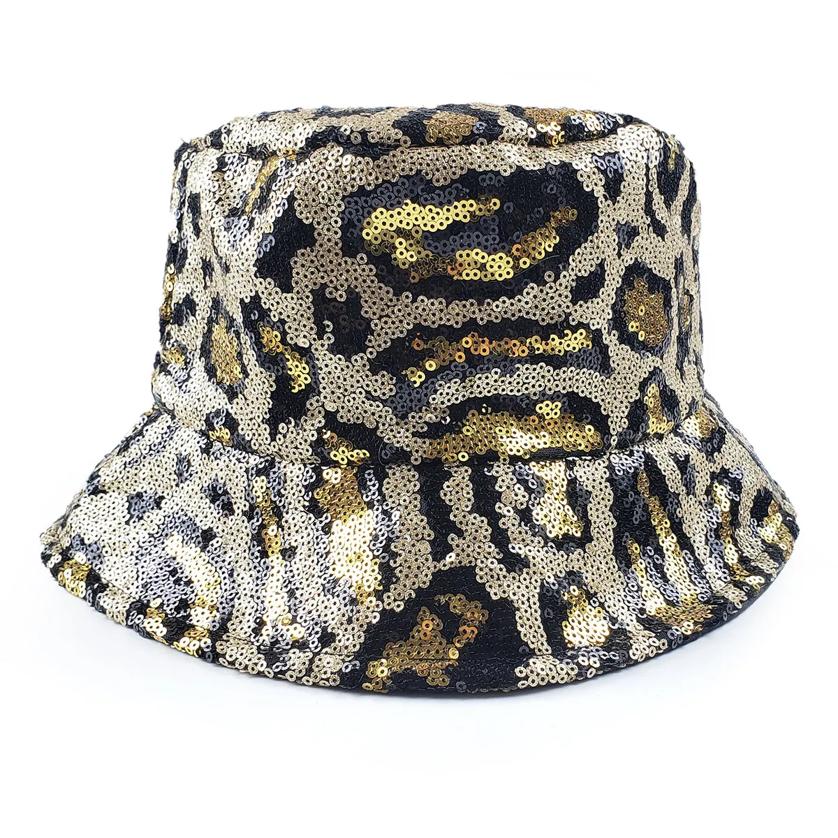 Adina Leopard Print Bucket Hat in Gold & Black