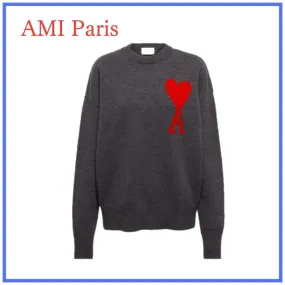 AMI PARIS  |Crew Neck Heart Casual Style Unisex Wool Street Style