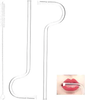 Anti Wrinkles Straw Set of 2 - Reusable Glass Drinking Straw with Brush Lipstick Protect Straw for Engaging Lips Horizontally