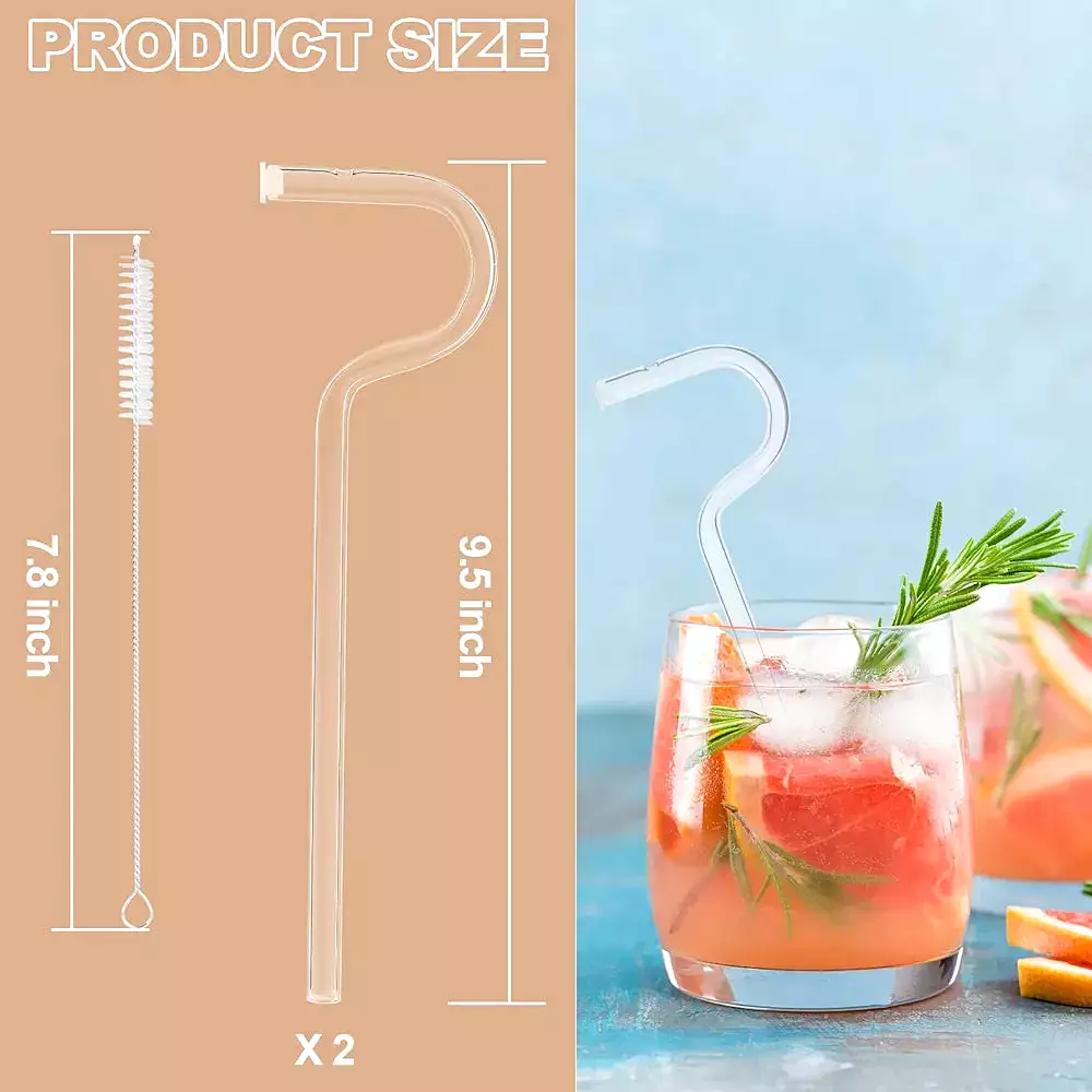 Anti Wrinkles Straw Set of 2 - Reusable Glass Drinking Straw with Brush Lipstick Protect Straw for Engaging Lips Horizontally