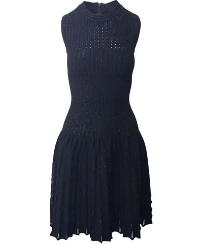 Azzedine Alaia Alaïa Ribbed Skater Dress Silhouette in Black Virgin Wool