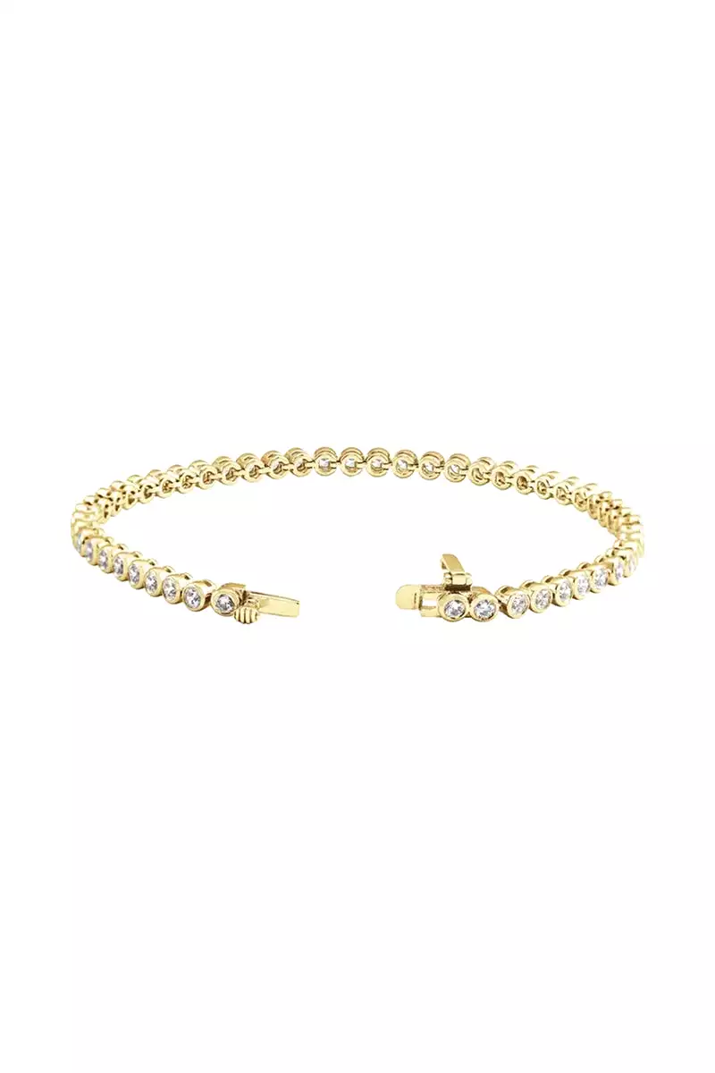 Bezel Set Diamond Tennis Bracelet - 3.5 CTW White Diamonds Yellow Gold