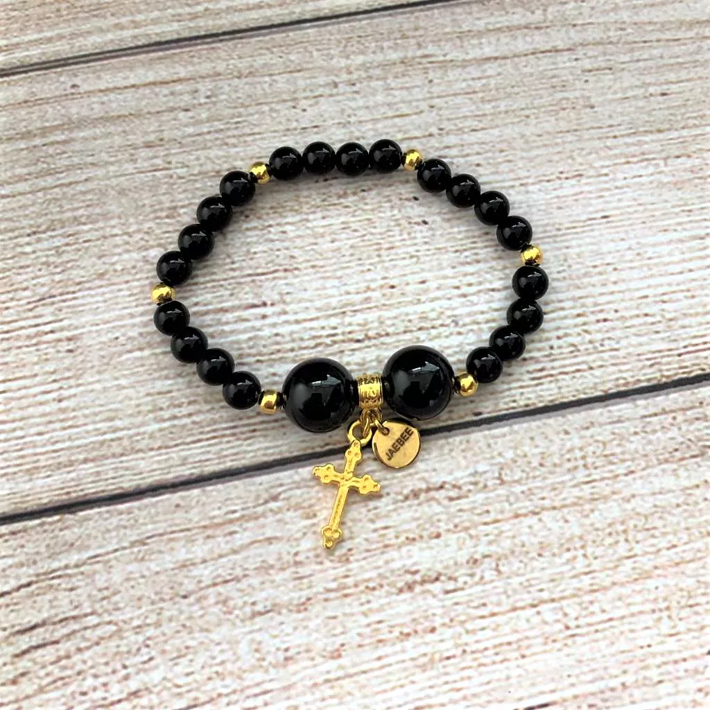 Black and Gold Cross Stack Bracelet Set