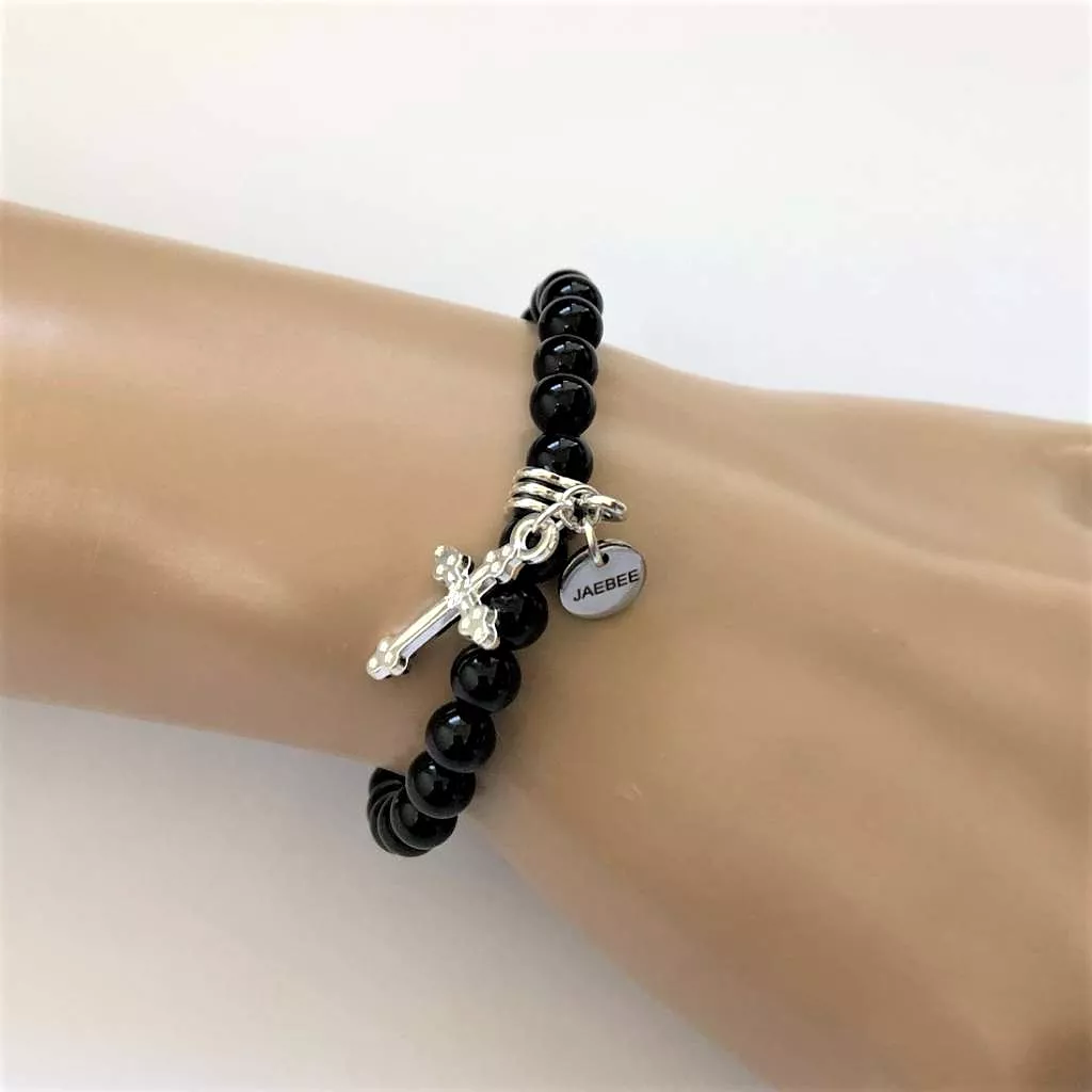 Black and Silver Cross Stack Bracelet Set