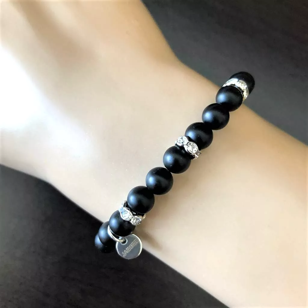 Black and Silver Marble Bracelet Stack Set