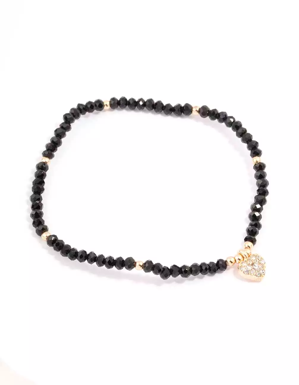 Black Beaded Simple Toggle Heart Charm Bracelet