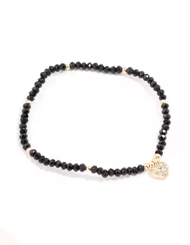 Black Beaded Simple Toggle Heart Charm Bracelet