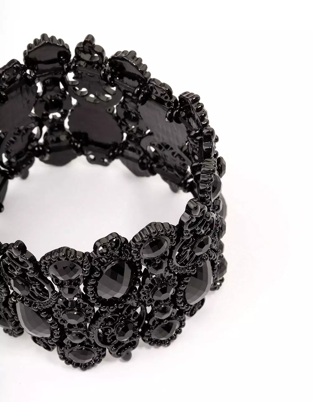 Black Lace Pattern & Diamante Stretch Bracelet