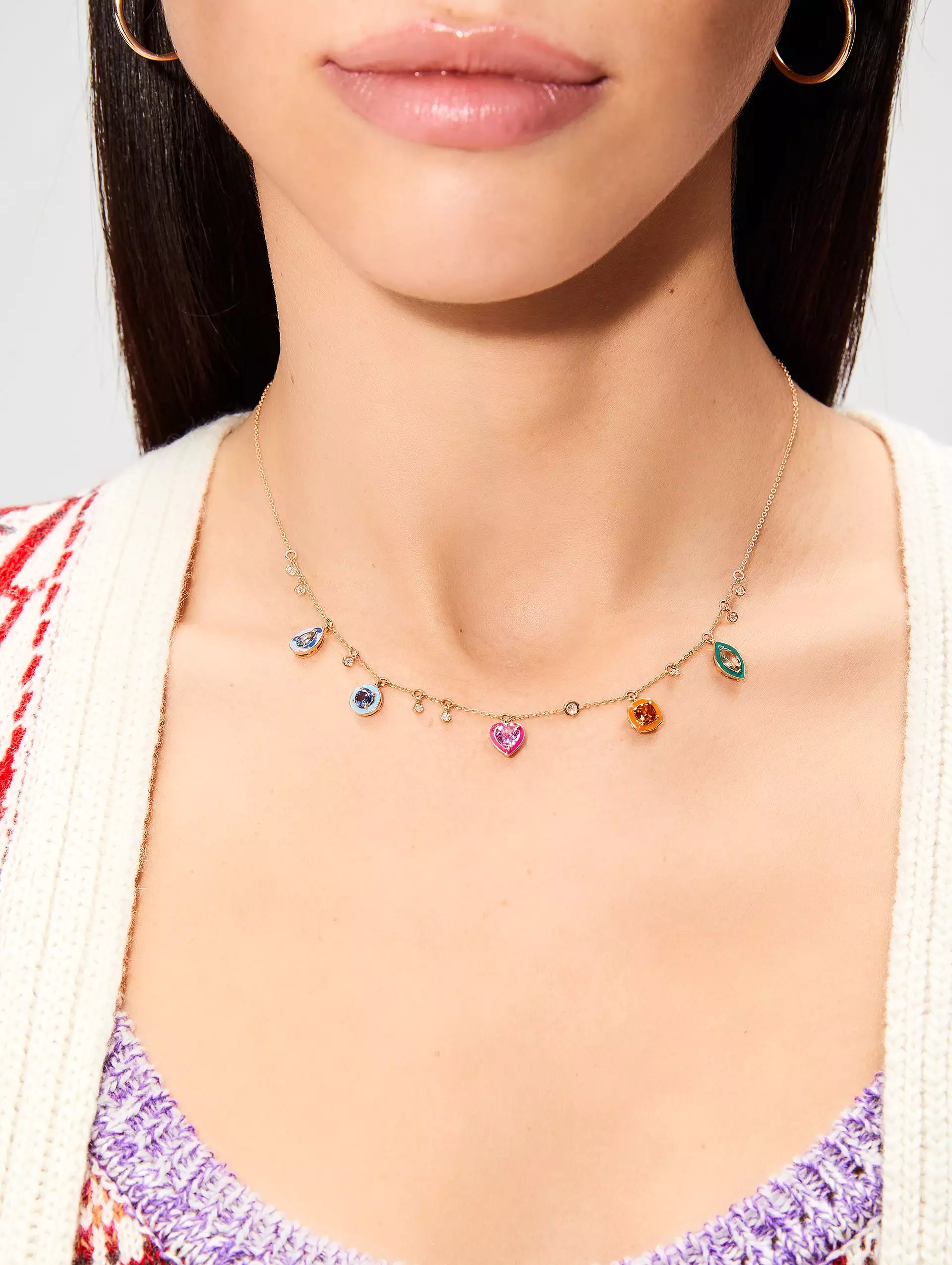 Catena Enamel and Rainbow Sapphire Necklace