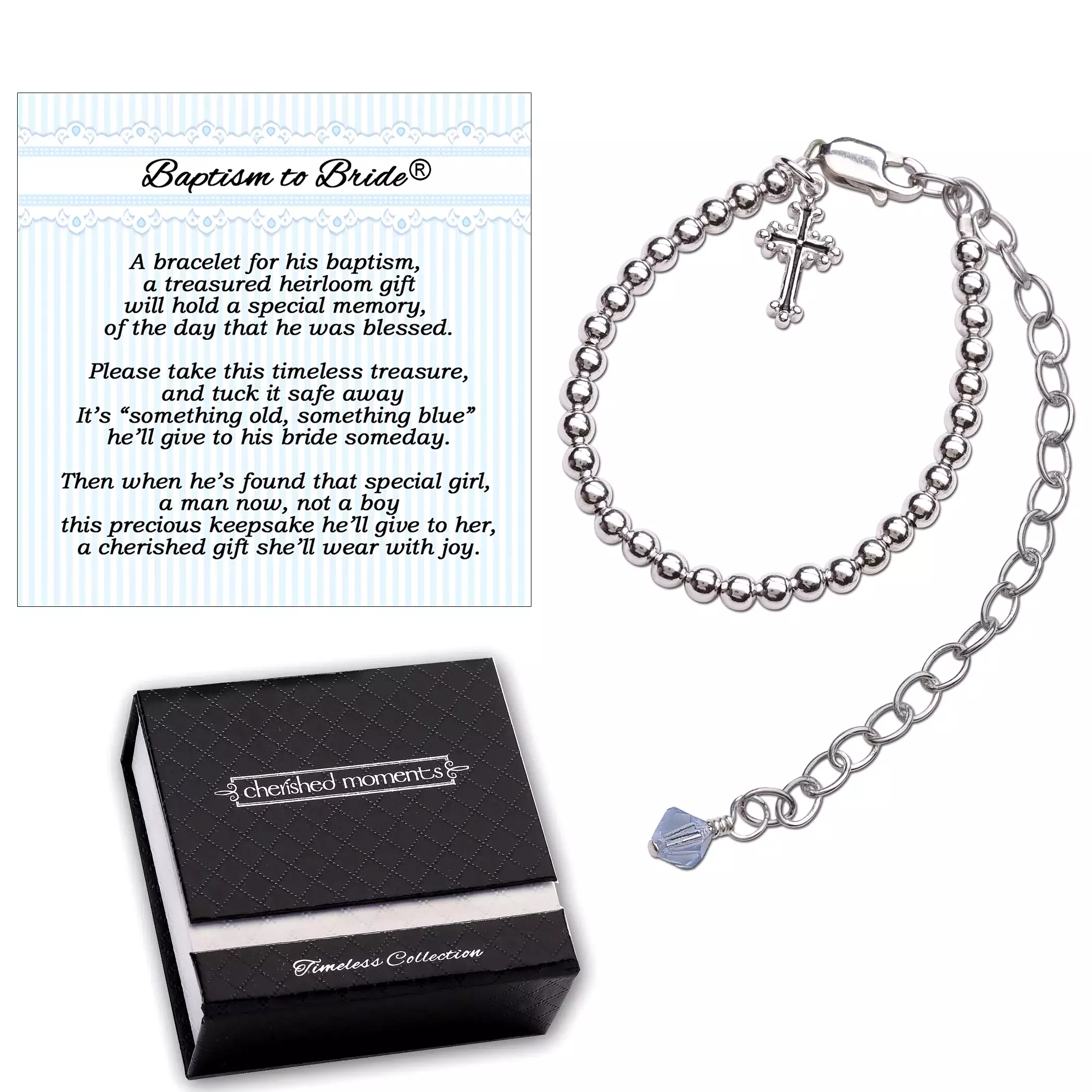 Cherished Moments - Boy's Baptism to Bride Sterling Silver Baptism Bracelet