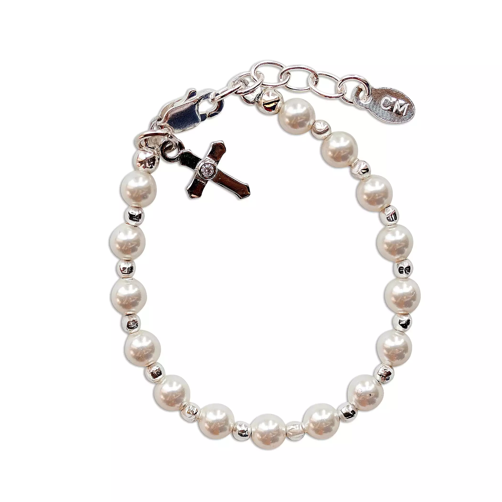 Cherished Moments - Silver Bracelet with Pearls and Cross