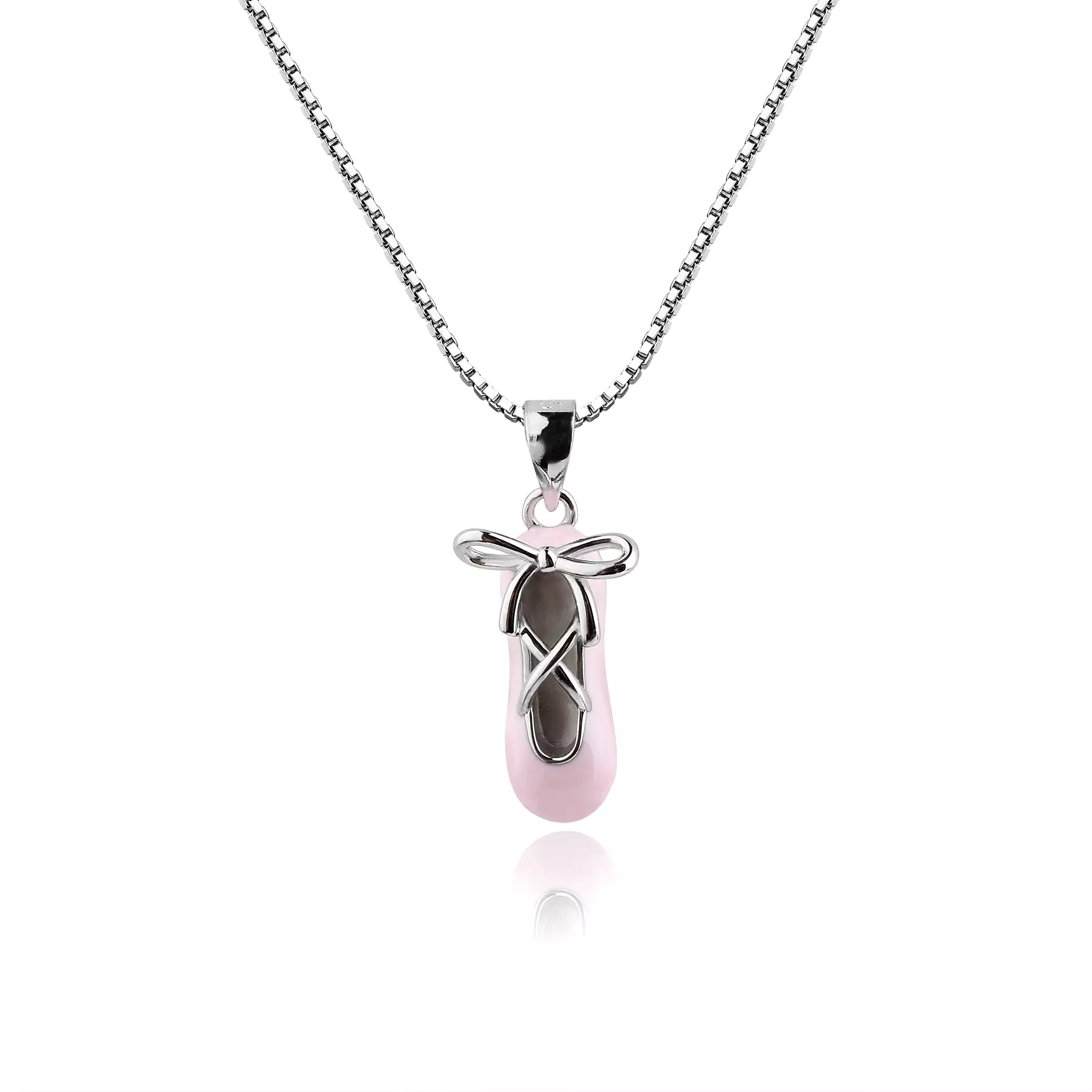 Cherished Moments - Sterling Silver Pink Ballet Slipper Necklace