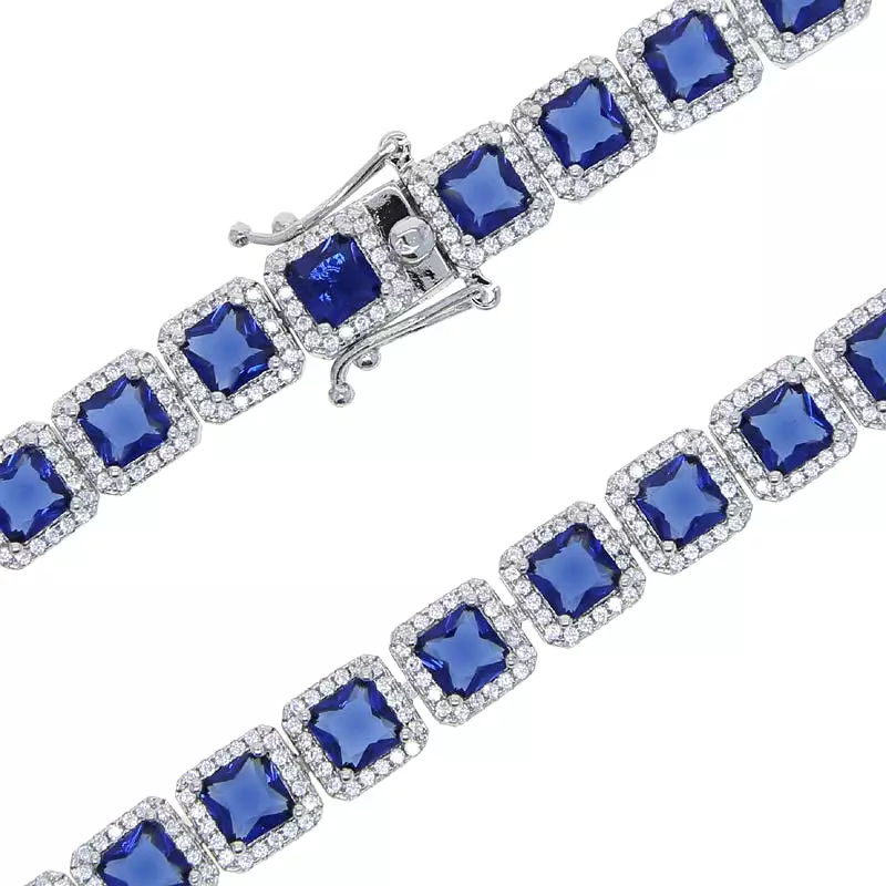 Classic Silver Plated Geometric Blue 5A CZ Tennis Chain Bracelet