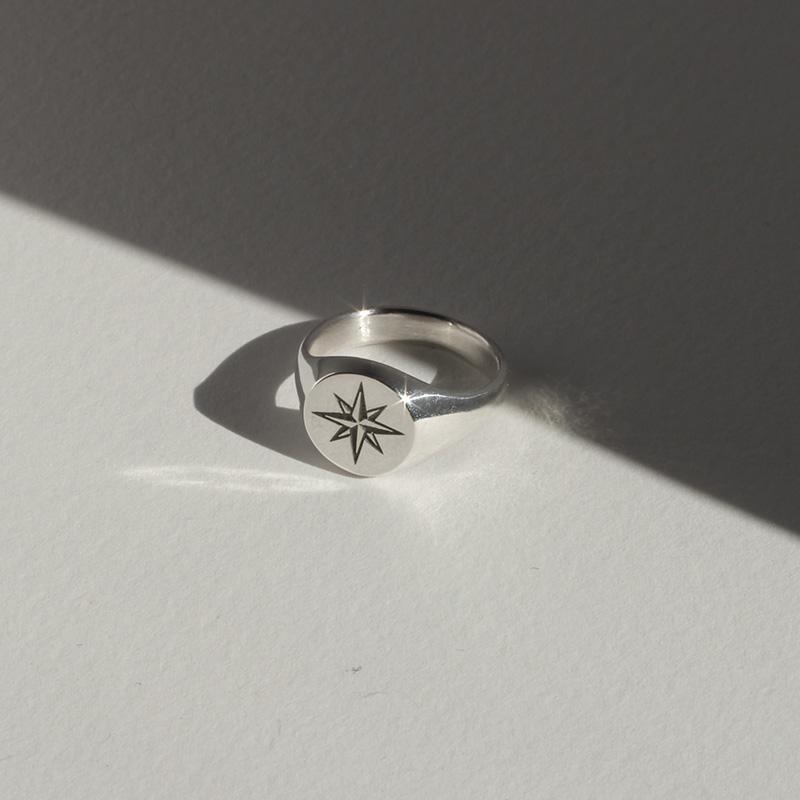 Compass Signet Ring in Sterling Silver