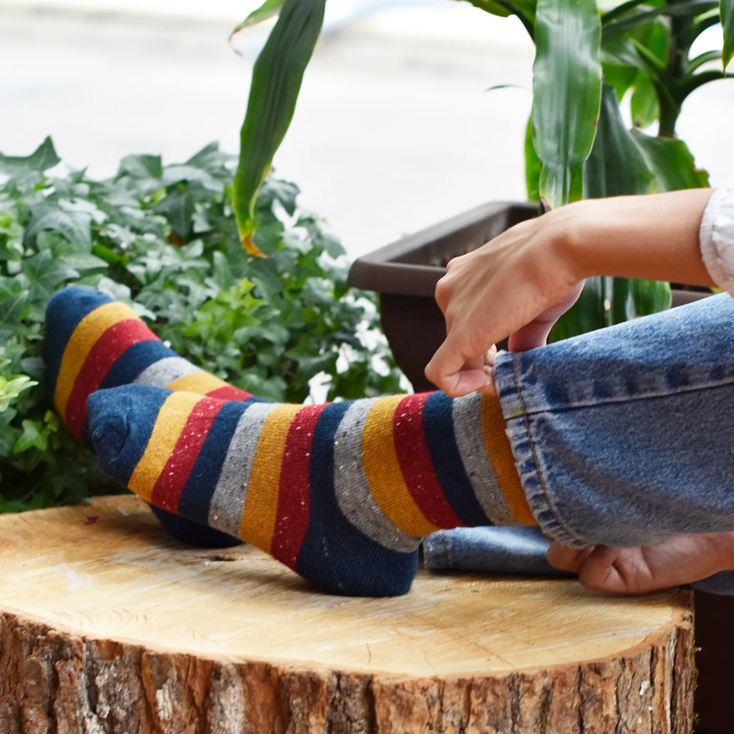 Cozy and Warm | Wool Socks | Blue Stripes