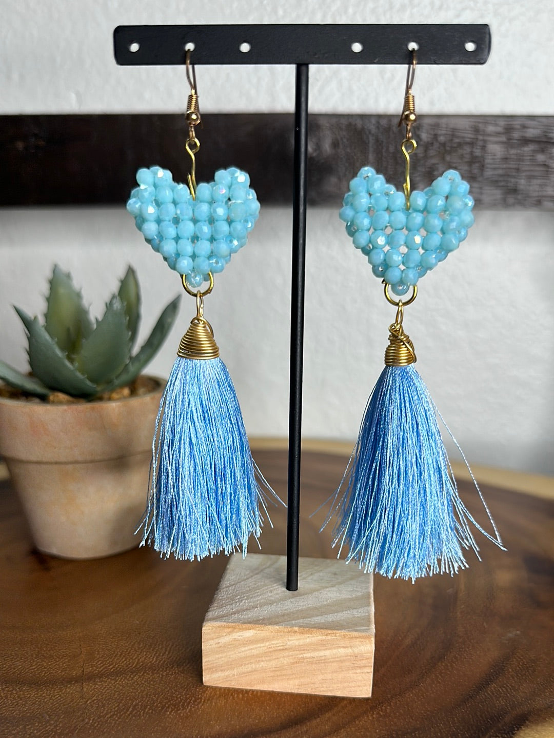 Crystal heart wired earrings