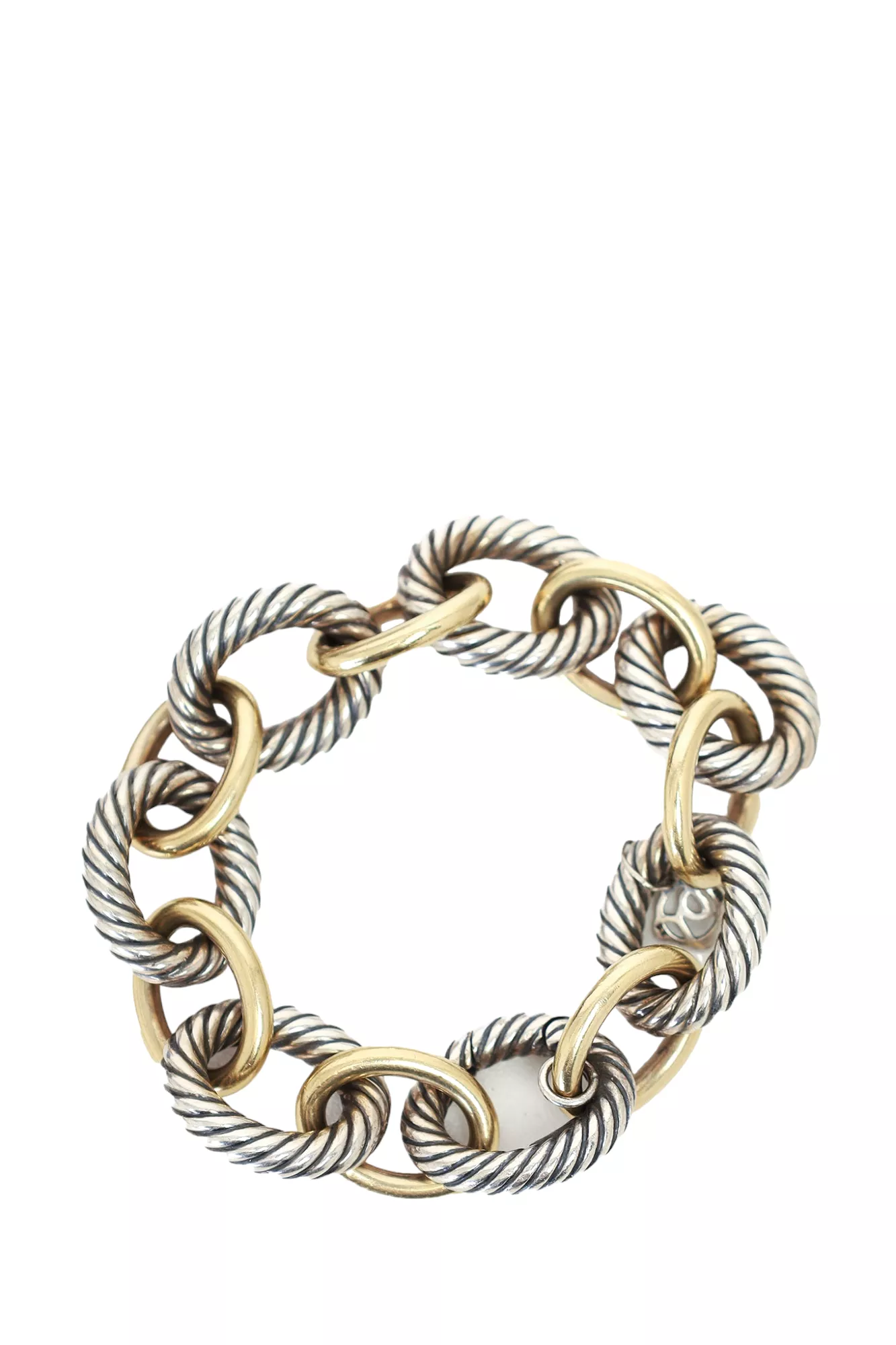 David Yurman Sterling Silver/18K Yellow Gold Two-Tone Oval Link Chain Bracelet